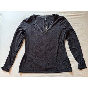 White House Black Market Long-Sleeve V-Neck Layering Tee Black L NWT